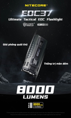 Đèn pin NITECORE EDC37 – Siêu sáng 8000 Lm, pin 8000mAh, sạc nhanh 18W, màn hình OLED