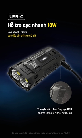 Đèn pin NITECORE EDC37 – Siêu sáng 8000 Lm, pin 8000mAh, sạc nhanh 18W, màn hình OLED