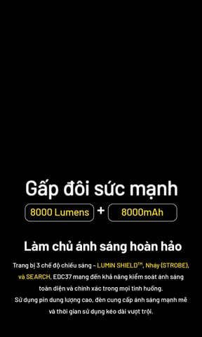 Đèn pin NITECORE EDC37 – Siêu sáng 8000 Lm, pin 8000mAh, sạc nhanh 18W, màn hình OLED