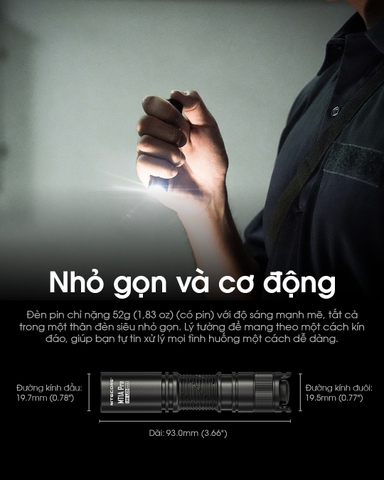 Đèn pin mini NITECORE MT1A Pro sáng 800 lumens chiếu xa 250m pin sạc 14500 dung lượng 1100mAh
