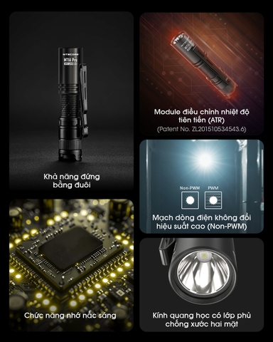 Đèn pin mini NITECORE MT1A Pro sáng 800 lumens chiếu xa 250m pin sạc 14500 dung lượng 1100mAh