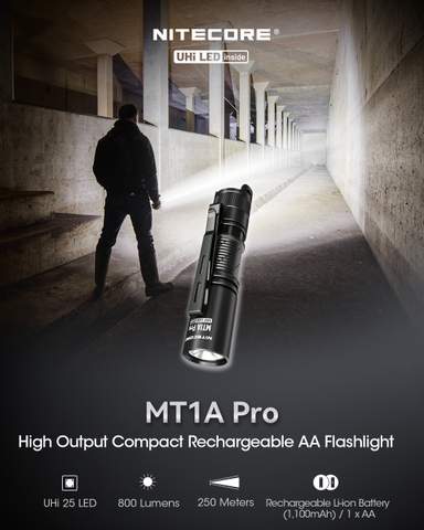 Đèn pin mini NITECORE MT1A Pro sáng 800 lumens chiếu xa 250m pin sạc 14500 dung lượng 1100mAh