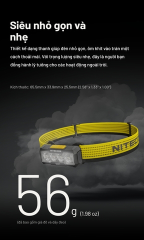 Đèn pin đội đầu NITECORE NU27 sáng 600 lumen siêu nhẹ 56g  có thay đổi màu ánh sáng