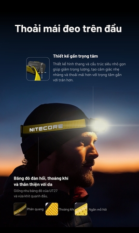 Đèn pin đội đầu NITECORE NU27 sáng 600 lumen siêu nhẹ 56g  có thay đổi màu ánh sáng