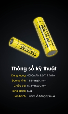 Pin sạc NITECORE NL1840 18650 dung lượng 4000mah