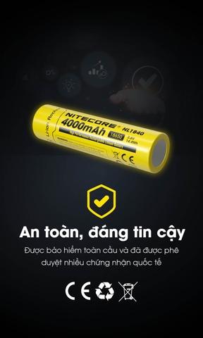 Pin sạc NITECORE NL1840 18650 dung lượng 4000mah