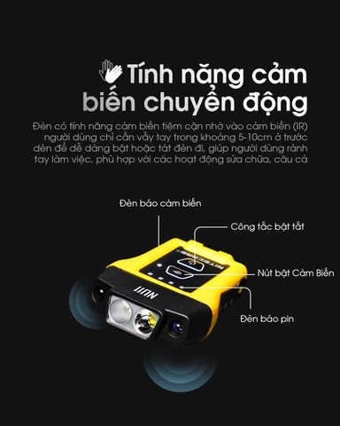 Đèn pin đội đầu NITECORE NU11 kiêm gài mũ sáng 150 lumen chiếu xa 50m cảm biến chuyển động pin liền thân