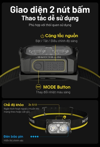NITECORE NU25 MCT – Đèn đội đầu siêu nhẹ chỉ 50g, sáng 400 lumen, 3 nhiệt màu sáng
