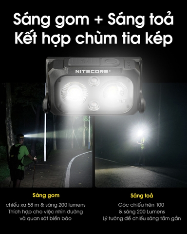 Đèn pin đội đầu siêu nhẹ NITECORE NU25 sáng 400 lumen chiếu xa 64m pin 650mAh USB-C