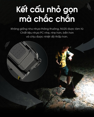 Đèn pin đội đầu siêu nhẹ NITECORE NU25 sáng 400 lumen chiếu xa 64m pin 650mAh USB-C
