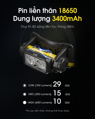 Đèn pin đội đầu NITECORE NU43 sáng 1400 lm chiếu xa 130m pin 18650 3400mAH sạc USB-C