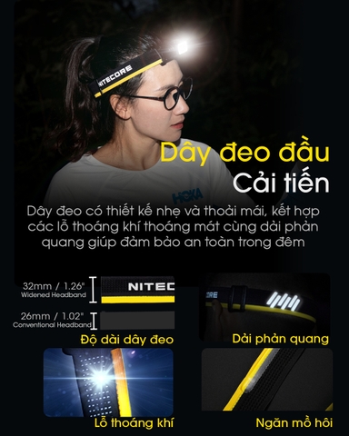Đèn pin đội đầu NITECORE NU43 sáng 1400 lm chiếu xa 130m pin 18650 3400mAH sạc USB-C