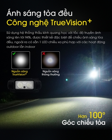 Đèn pin đội đầu NITECORE NU43 sáng 1400 lm chiếu xa 130m pin 18650 3400mAH sạc USB-C