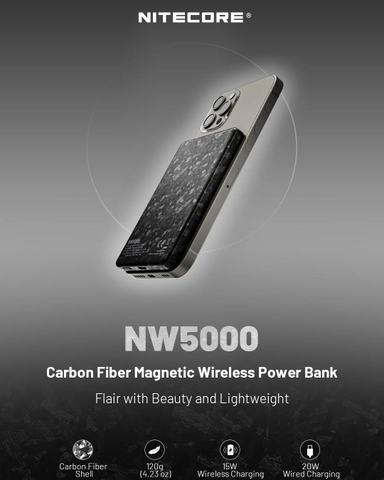 Sạc dự phòng Magsafe NITECORE NW5000 siêu mỏng nhẹ 5000mAh vỏ carbon