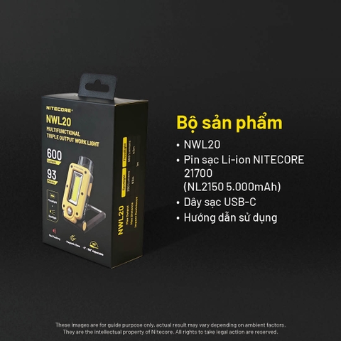 Đèn pin Nitecore NWL20 sáng 600 lumen chiếu xa 93m sạc USB-C, đế nam châm đa năng
