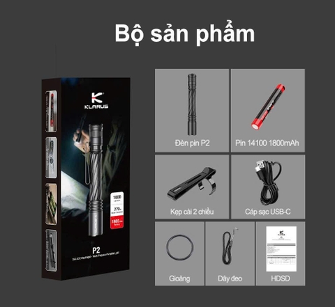 Klarus P2 – Đèn pin EDC 1000 lm siêu gọn, sạc USB-C, dùng pin 14100/AA