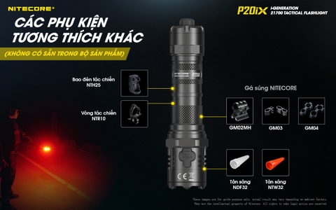 Đèn pin tác chiến NITECORE P20iX sáng 4.000 lm chiếu xa 221m pin sạc 21700i - 5000mAh trấu phá kính công tắc kép phản ứng nhanh
