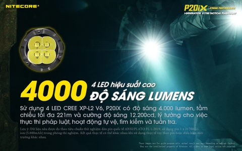 Đèn pin tác chiến NITECORE P20iX sáng 4.000 lm chiếu xa 221m pin sạc 21700i - 5000mAh trấu phá kính công tắc kép phản ứng nhanh