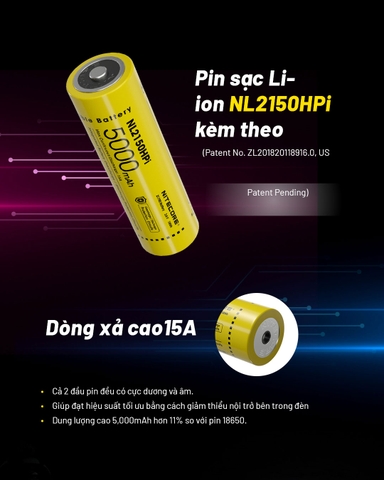 Đèn pin tác chiến NITECORE P23i sáng 3.000 lumen tầm chiếu xa 470m pin 21700i 5000mAh trấu phá kính công tắc đuôi kép phản ứng nhanh