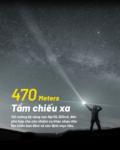 Đèn pin tác chiến NITECORE P23i sáng 3.000 lumen tầm chiếu xa 470m pin 21700i 5000mAh trấu phá kính công tắc đuôi kép phản ứng nhanh