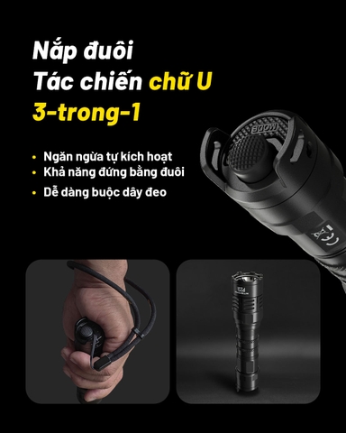 Đèn pin tác chiến NITECORE P23i sáng 3.000 lumen tầm chiếu xa 470m pin 21700i 5000mAh trấu phá kính công tắc đuôi kép phản ứng nhanh