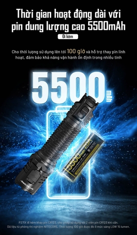 Đèn pin chiến thuật NITECORE P27iX – Sáng 5000 lumen, chiếu xa 430m, pin 5500mAh, sạc nhanh USB-C 18W