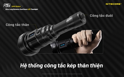 Đèn pin chiếu xa NITECORE P35i sáng 3.000 lumen chiếu xa 1.650m pin 21700 5000mAh màn hiển thị OLED vừa chiếu toả vừa chiếu xa