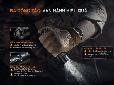 Đèn pin chiến thuật Fenix PD36R ACE 3000 lumen chiếu xa 415m, pin 21700, sạc USB-C