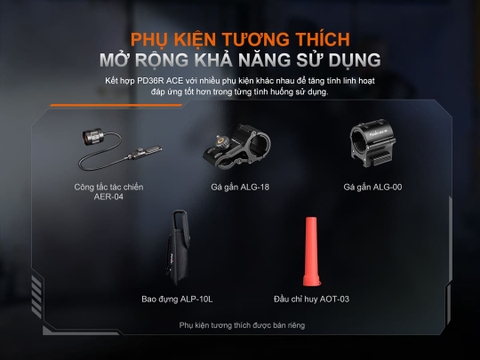 Đèn pin chiến thuật Fenix PD36R ACE 3000 lumen chiếu xa 415m, pin 21700, sạc USB-C