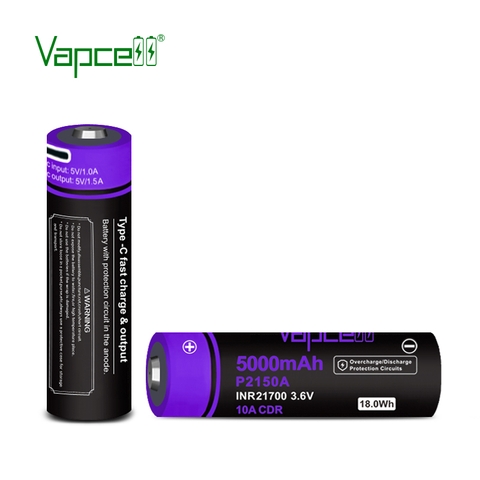 Pin sạc Vapcell P2150A 21700 dung lượng 5000mAh 10A tích hợp cổng sạc USB