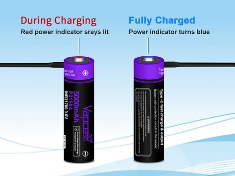 Pin sạc Vapcell P2150A 21700 dung lượng 5000mAh 10A tích hợp cổng sạc USB