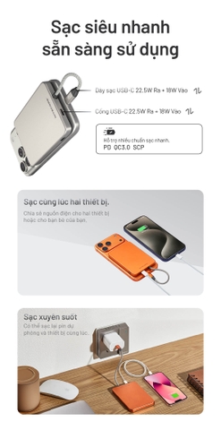 NITECORE POCKET 5 – Sạc dự phòng nam châm 5000mAh siêu mỏng 9mm, cáp USB-C tích hợp, sạc nhanh 22.5W