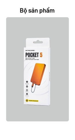 NITECORE POCKET 5 – Sạc dự phòng nam châm 5000mAh siêu mỏng 9mm, cáp USB-C tích hợp, sạc nhanh 22.5W