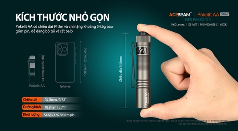 Đèn pin ACEBEAM POKELIT AA độ sáng 1000lm chiếu xa 105m pin 14500 ánh sáng trắng