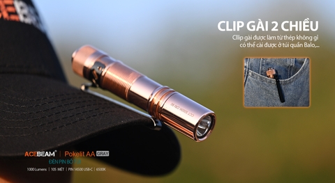 Đèn pin ACEBEAM POKELIT AA độ sáng 1000lm chiếu xa 105m pin 14500 ánh sáng trắng