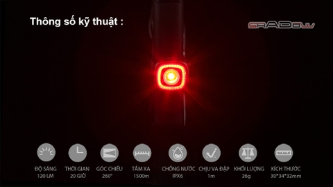 Đèn hậu xe đạp MAGICSHINE RN120 LED đỏ sáng 120 lumen tầm nhận diện 1500m