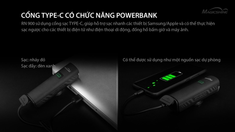 Đèn xe đạp MAGICSHINE RN900 sáng 900lm pin 4000mAh sạc USB-C powerbank
