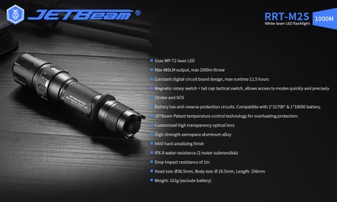 Đèn pin chiếu xa LEP JETBEAM RRT-M2S chiếu xa 1000m độ sáng 480m pin 21700