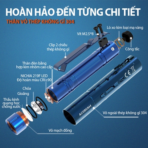 Đèn pin ACEBEAM RIDER RX BLUE độ sáng 650 lumen chiếu xa 96m