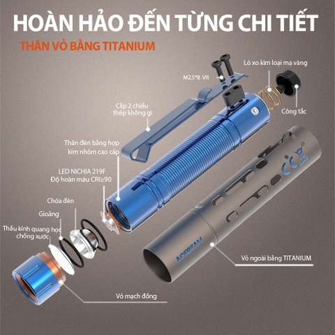 Đèn pin ACEBEAM RIDER RX TITANIUM độ sáng 650 lumen chiếu xa 96m