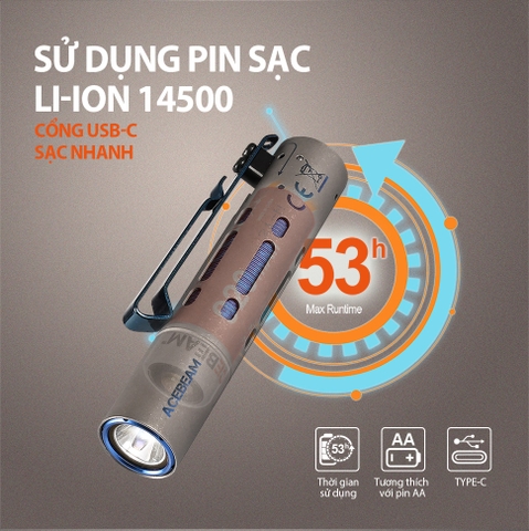 Đèn pin ACEBEAM RIDER RX TITANIUM độ sáng 650 lumen chiếu xa 96m