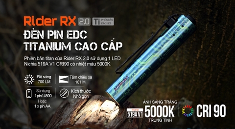 Đèn pin ACEBEAM RIDER RX 2.0 Titanium 700 lumen chiếu xa 101m pin 14500 USB-C fidget toy