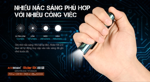 Đèn pin ACEBEAM RIDER RX 2.0 Titanium 700 lumen chiếu xa 101m pin 14500 USB-C fidget toy