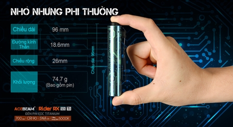 Đèn pin ACEBEAM RIDER RX 2.0 Titanium 700 lumen chiếu xa 101m pin 14500 USB-C fidget toy