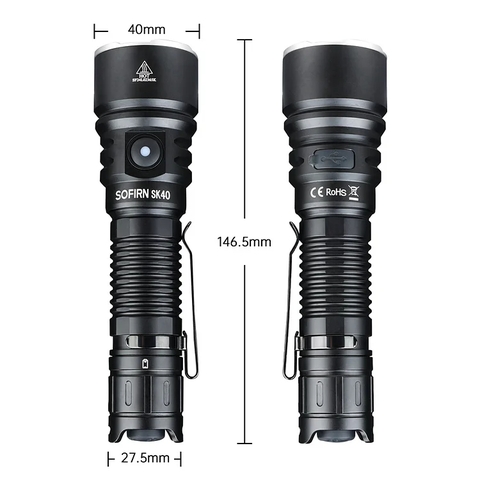 Đèn pin chiến thuật siêu sáng Sofirn SK40 sáng 3200 Lumens chiếu xa 580m sạc USB-C
