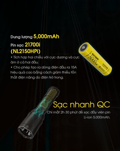 Đèn pin tác chiến NITECORE SRT7i độ sáng 3000 lumenchiếu xa 580m pin 21700 dung lượng 5300mAh USB-C