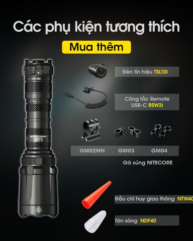 Đèn pin tác chiến NITECORE SRT7i độ sáng 3000 lumenchiếu xa 580m pin 21700 dung lượng 5300mAh USB-C