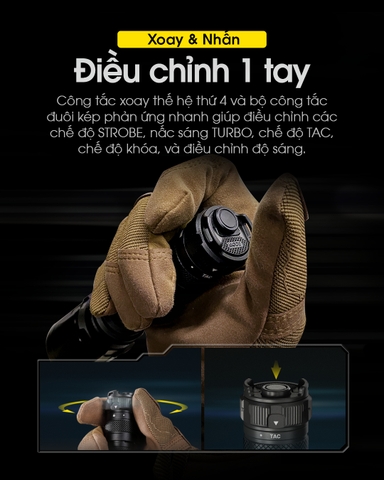 Đèn pin tác chiến NITECORE SRT7i độ sáng 3000 lumenchiếu xa 580m pin 21700 dung lượng 5300mAh USB-C