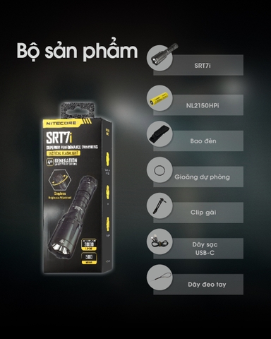 Đèn pin tác chiến NITECORE SRT7i độ sáng 3000 lumenchiếu xa 580m pin 21700 dung lượng 5300mAh USB-C