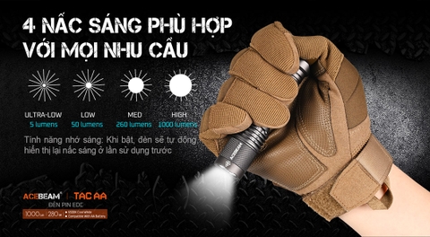Đèn pin mini ACEBEAM TAC AA sáng 1000lm tầm chiếu xa 280m pin sạc 14500 920mAh